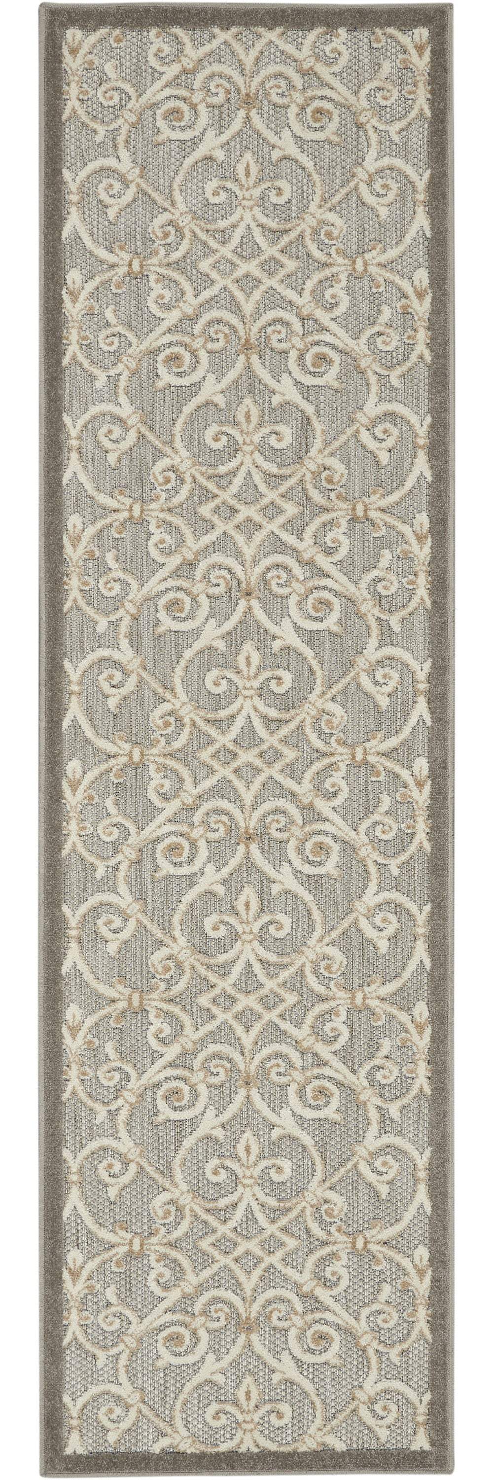 2' X 10' Gray And Ivory Floral Indoor Outdoor Area Rug - Homeroots - Flyclothing LLC