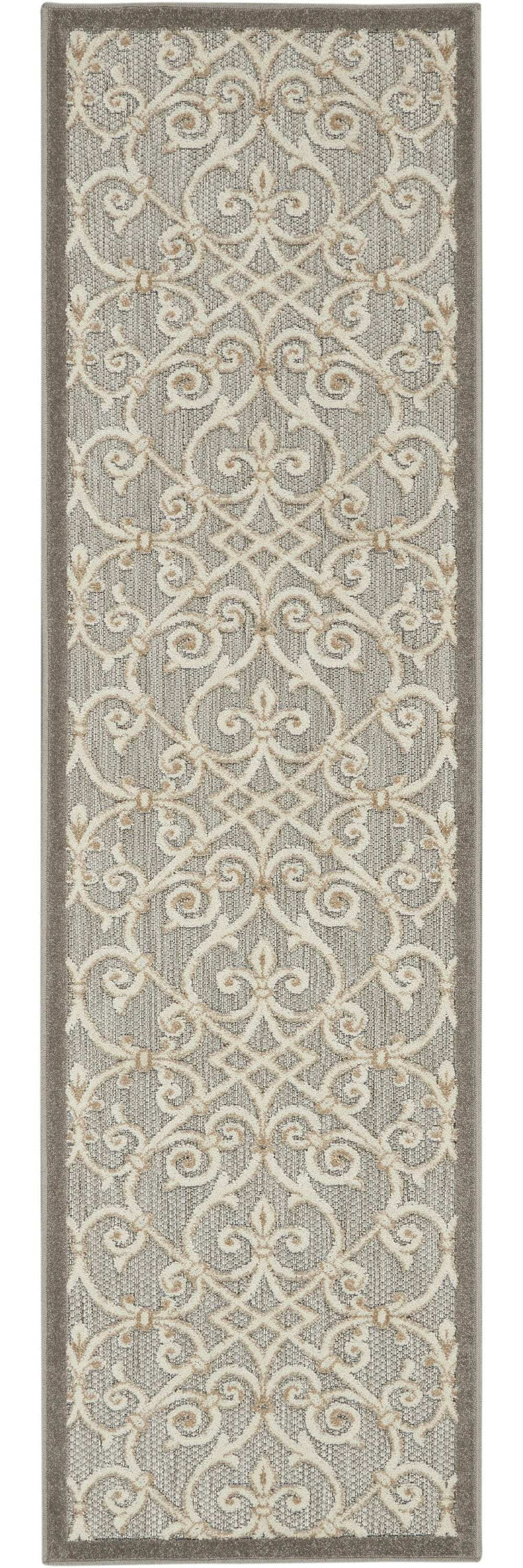 2' X 10' Gray And Ivory Floral Indoor Outdoor Area Rug - Homeroots - Flyclothing LLC