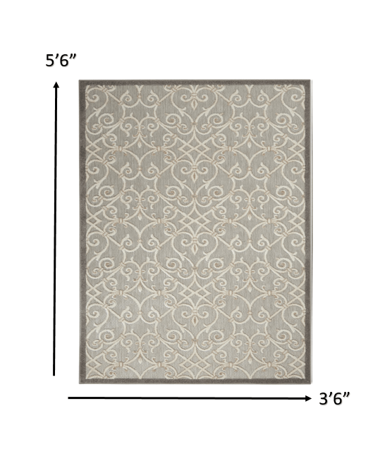4' X 6' Gray And Ivory Floral Indoor Outdoor Area Rug - Homeroots