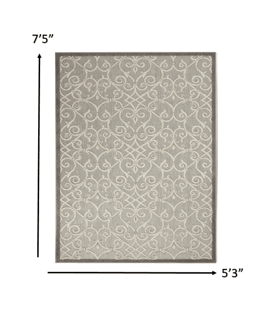 5' X 8' Gray And Ivory Floral Indoor Outdoor Area Rug - Homeroots