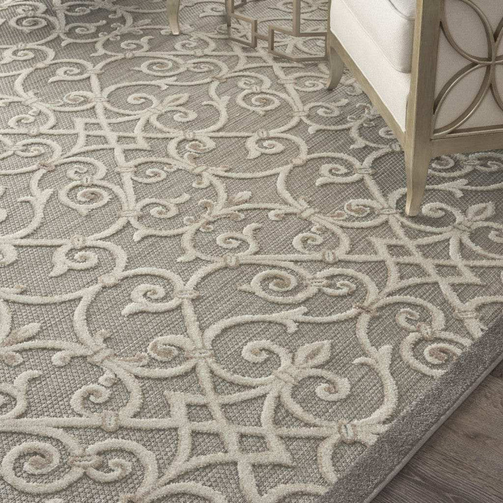 8' X 11' Gray And Ivory Floral Indoor Outdoor Area Rug - Homeroots - Flyclothing LLC