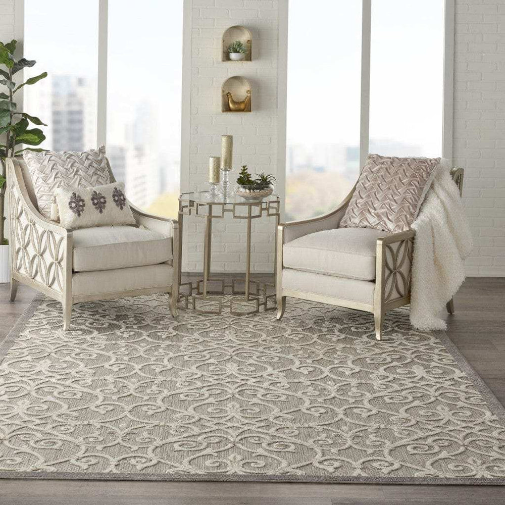 8' X 11' Gray And Ivory Floral Indoor Outdoor Area Rug - Homeroots - Flyclothing LLC