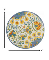 4' Round Ivory And Blue Round Floral Indoor Outdoor Area Rug - Homeroots - Flyclothing LLC
