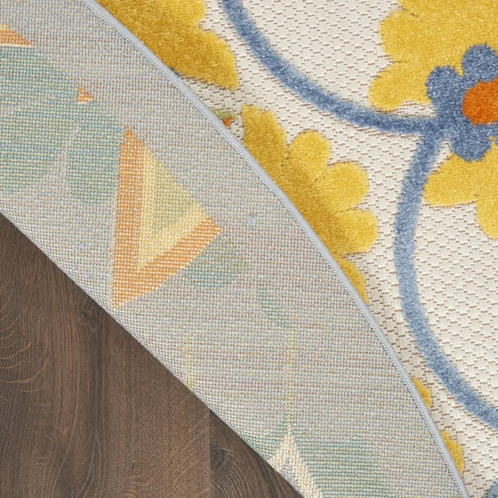 4' Round Ivory And Blue Round Floral Indoor Outdoor Area Rug - Homeroots - Flyclothing LLC