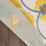 4' Round Ivory And Blue Round Floral Indoor Outdoor Area Rug - Homeroots