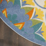 4' Round Ivory And Blue Round Floral Indoor Outdoor Area Rug - Homeroots - Flyclothing LLC