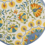 4' Round Ivory And Blue Round Floral Indoor Outdoor Area Rug - Homeroots