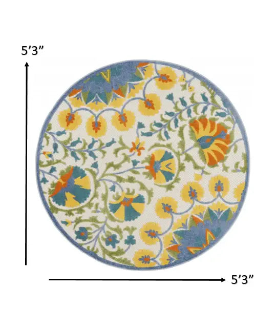 5' Round Multi Medallion Indoor Outdoor Area Rug - Homeroots - Flyclothing LLC