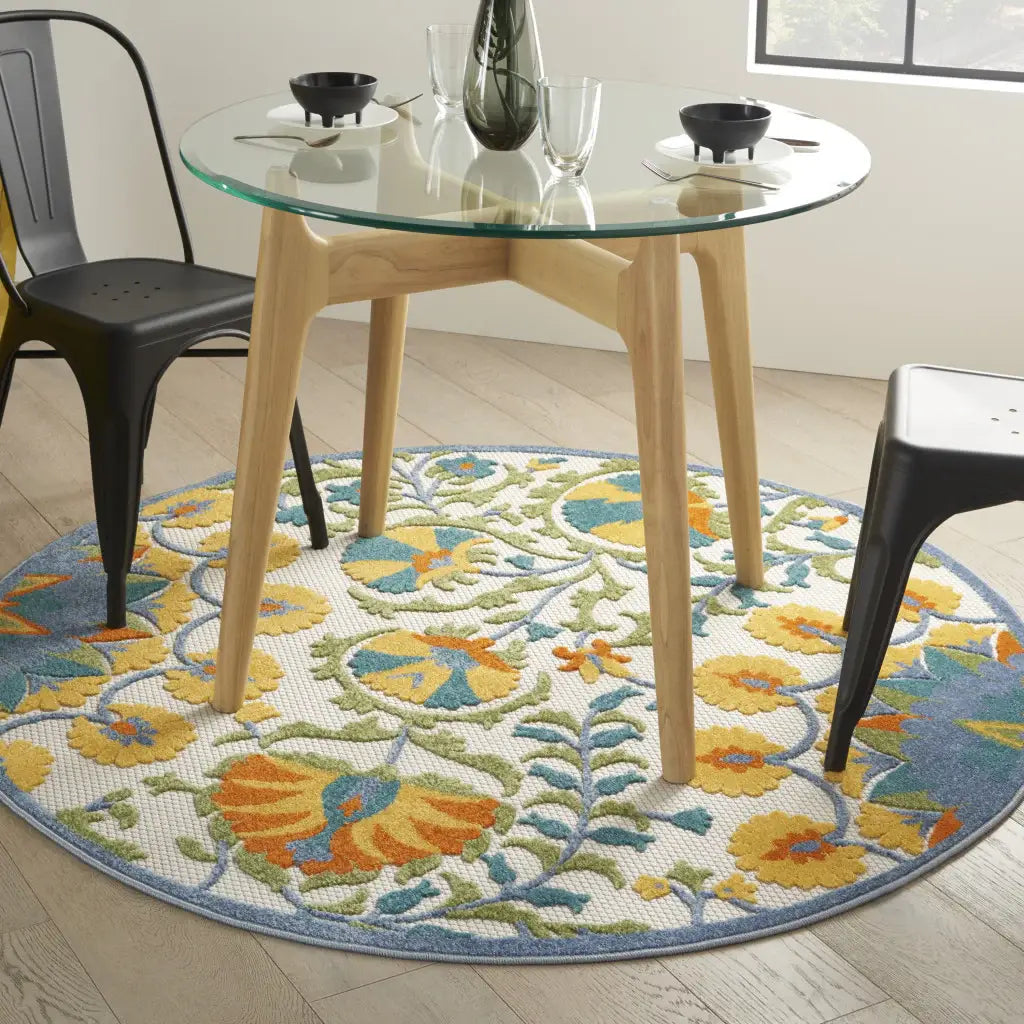5' Round Multi Medallion Indoor Outdoor Area Rug - Homeroots - Flyclothing LLC