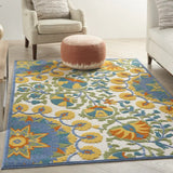 6' X 9' Ivory And Blue Floral Stain Resistant Indoor Outdoor Area Rug - Homeroots - Flyclothing LLC