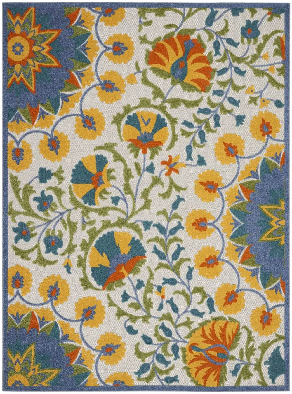 8' X 11' Ivory And Blue Floral Stain Resistant Indoor Outdoor Area Rug - Homeroots