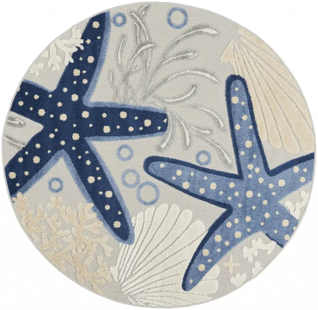 4' Round Blue/Grey Indoor Outdoor Area Rug - Homeroots - Flyclothing LLC