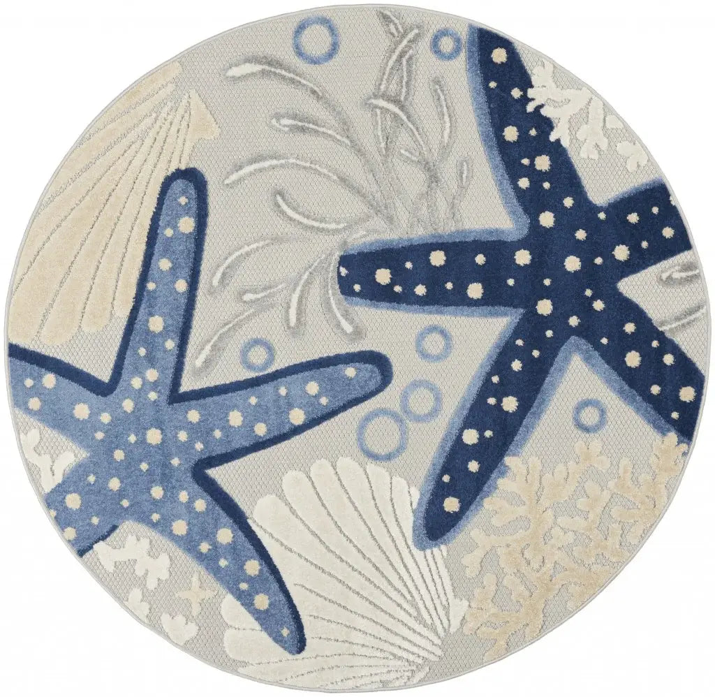 4' Round Blue/Grey Indoor Outdoor Area Rug - Homeroots - Flyclothing LLC