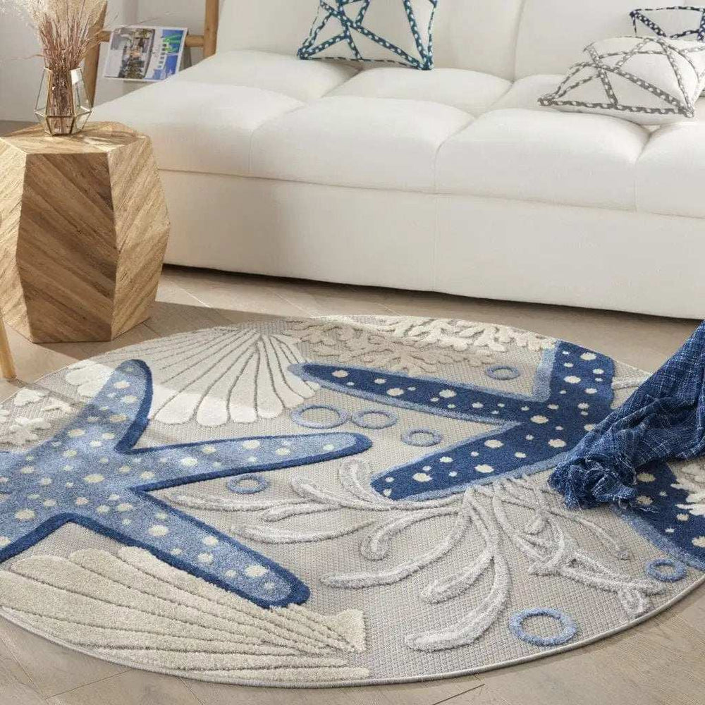 4' Round Blue/Grey Indoor Outdoor Area Rug - Homeroots - Flyclothing LLC