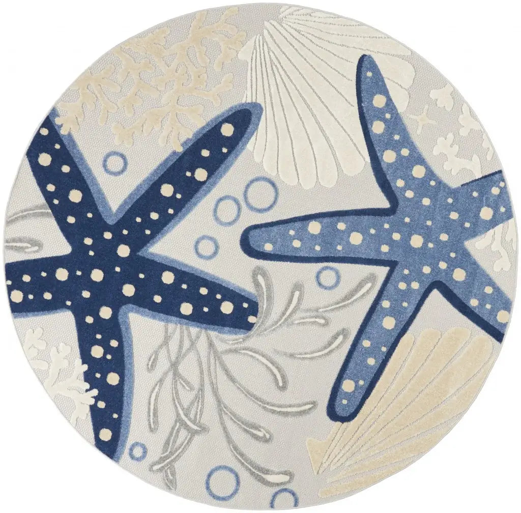 8' Round Blue And Gray Round Indoor Outdoor Area Rug - Homeroots - Flyclothing LLC