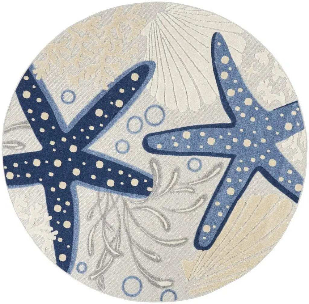 8' Round Blue And Gray Round Indoor Outdoor Area Rug - Homeroots