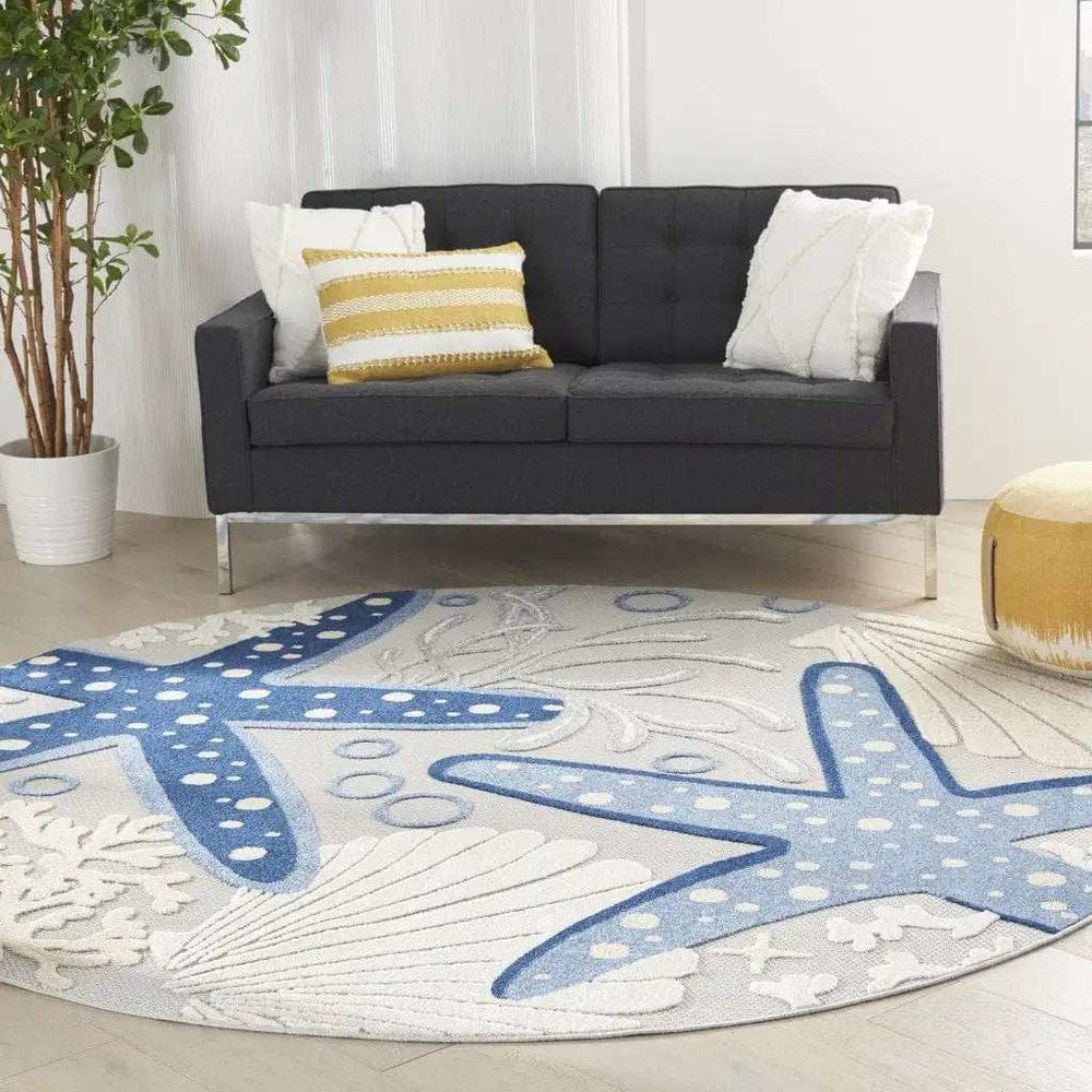 8' Round Blue And Gray Round Indoor Outdoor Area Rug - Homeroots - Flyclothing LLC