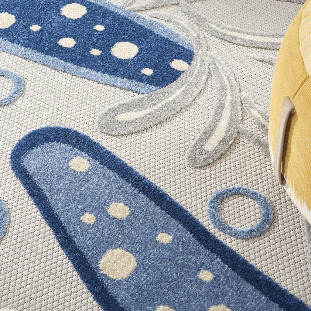 8' Round Blue And Gray Round Indoor Outdoor Area Rug - Homeroots - Flyclothing LLC