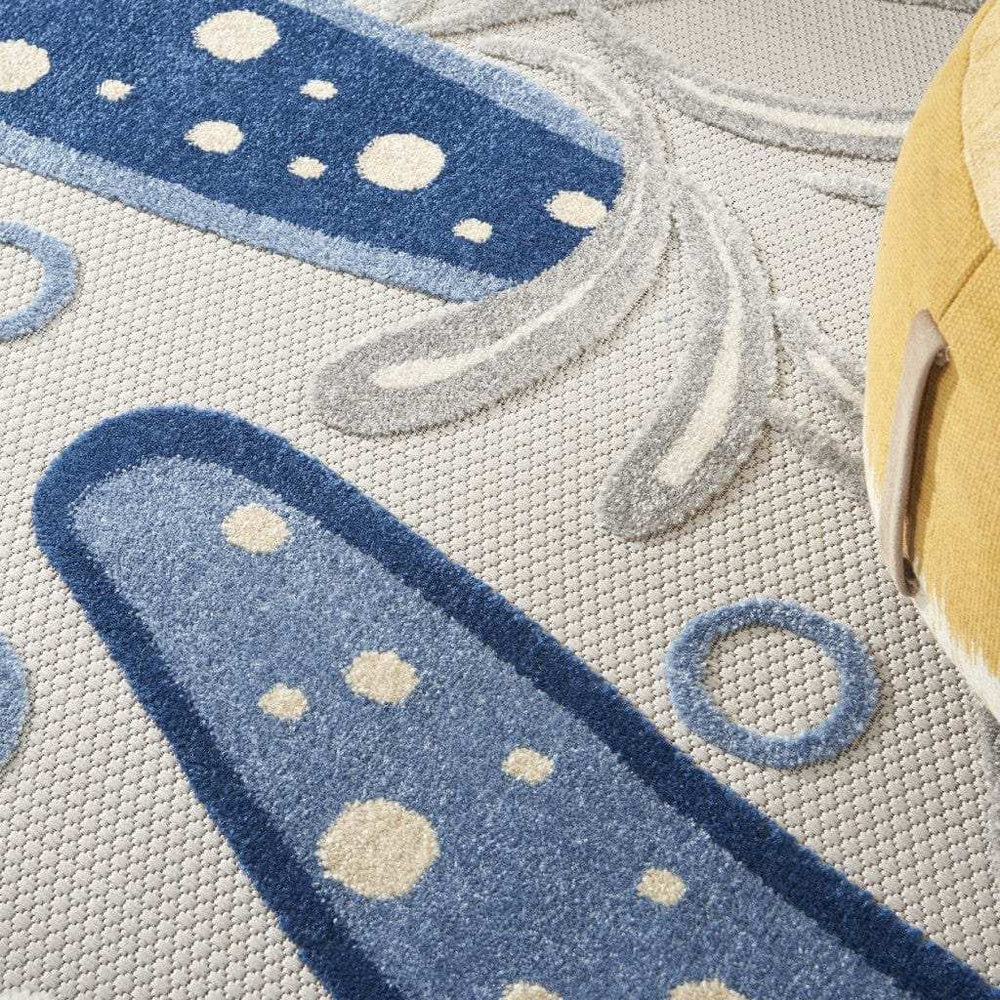 8' Round Blue And Gray Round Indoor Outdoor Area Rug - Homeroots - Flyclothing LLC