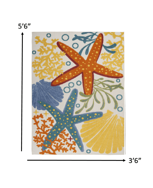 4' X 6' Yellow And Ivory Indoor Outdoor Area Rug - Homeroots