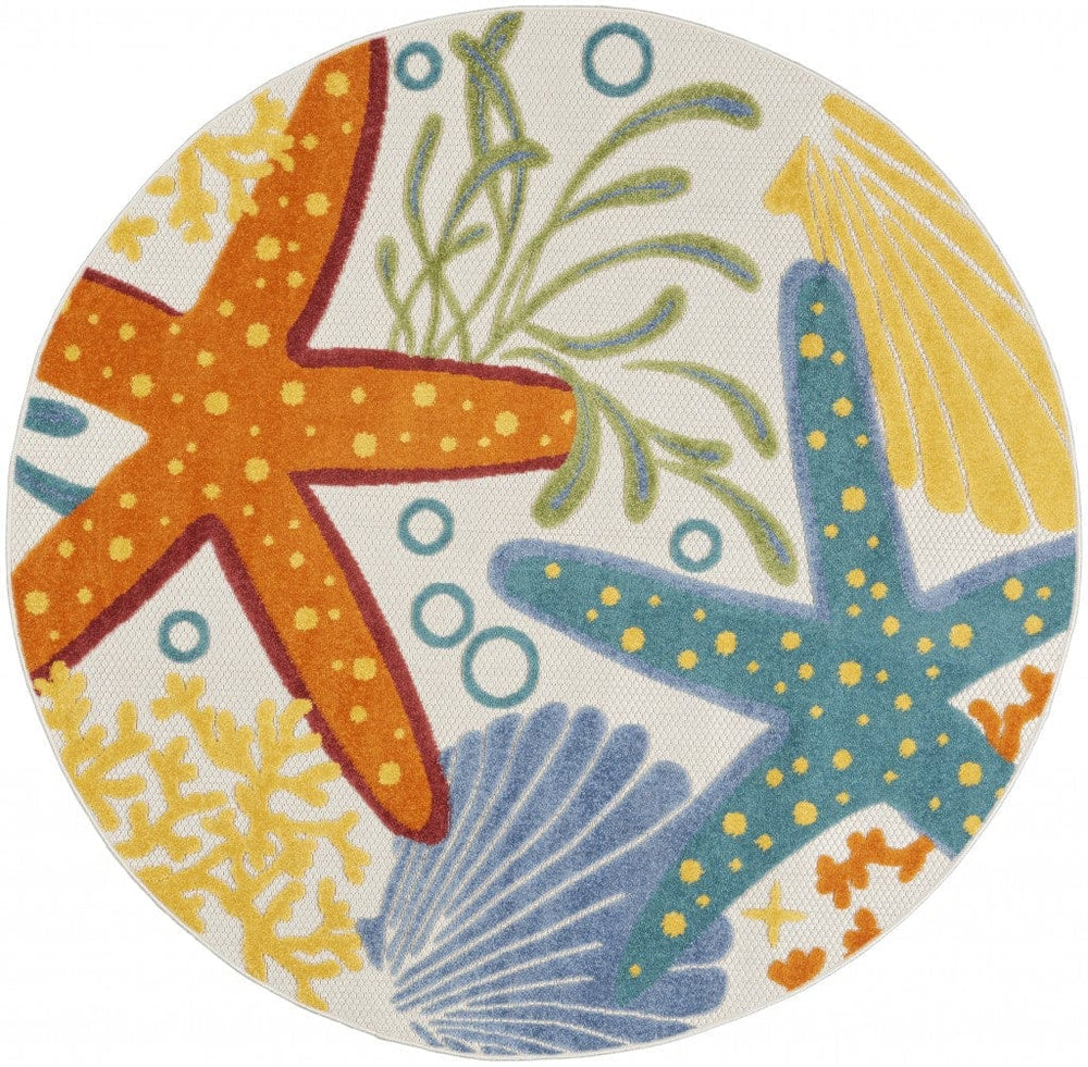4' Round Yellow And Ivory Round Indoor Outdoor Area Rug - Homeroots