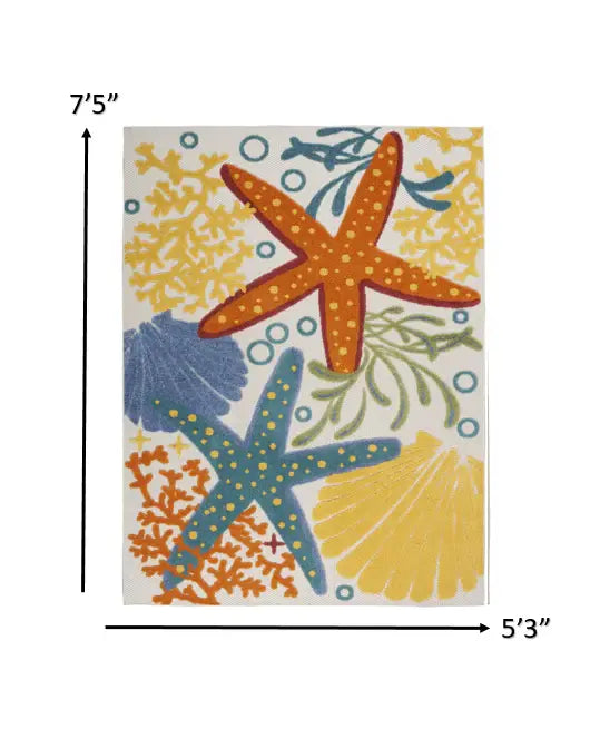 5' X 8' Yellow And Ivory Indoor Outdoor Area Rug - Homeroots - Flyclothing LLC