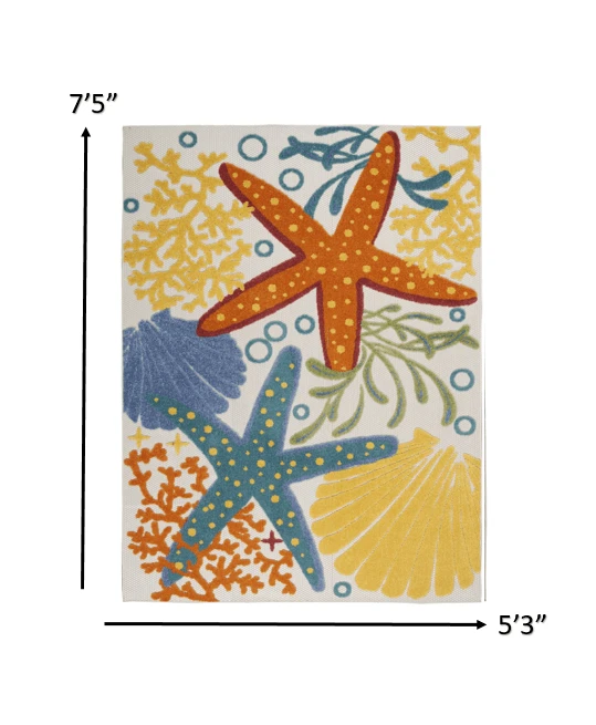 5' X 8' Yellow And Ivory Indoor Outdoor Area Rug - Homeroots