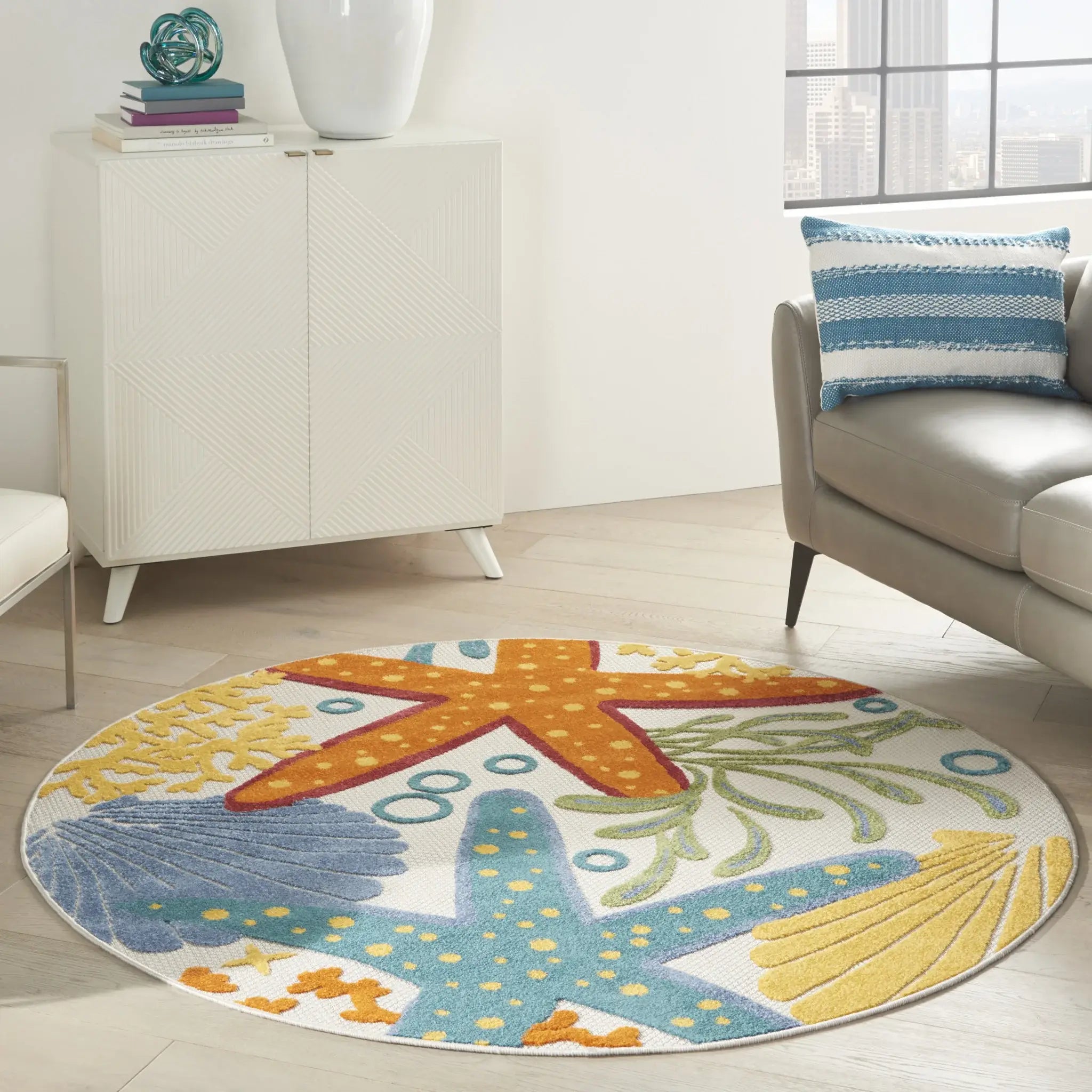 5' Round Yellow And Ivory Round Indoor Outdoor Area Rug - Homeroots - Flyclothing LLC