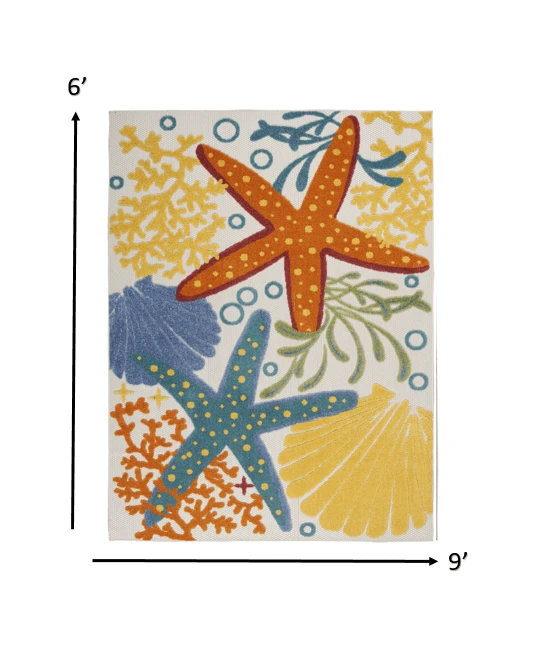 6' X 9' Yellow And Ivory Indoor Outdoor Area Rug - Homeroots