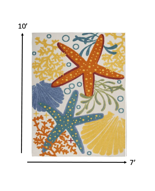 7' X 10' Yellow And Ivory Indoor Outdoor Area Rug - Homeroots