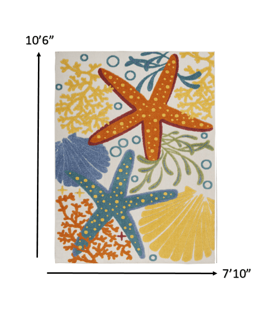 8' X 11' Yellow And Ivory Indoor Outdoor Area Rug - Homeroots