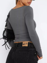 Long Sleeve Sweetheart Neck Crop T-Shirt - Trendsi - Flyclothing LLC