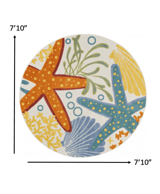 8' Round Yellow And Ivory Round Indoor Outdoor Area Rug - Homeroots - Flyclothing LLC