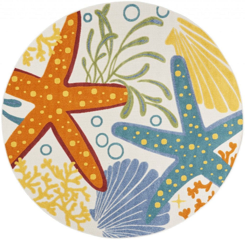 8' Round Yellow And Ivory Round Indoor Outdoor Area Rug - Homeroots
