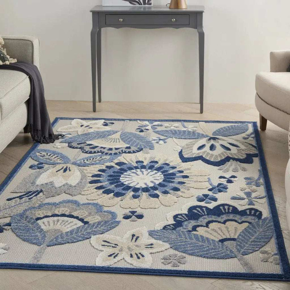 4' X 6' Blue And Gray Floral Indoor Outdoor Area Rug - Homeroots - Flyclothing LLC