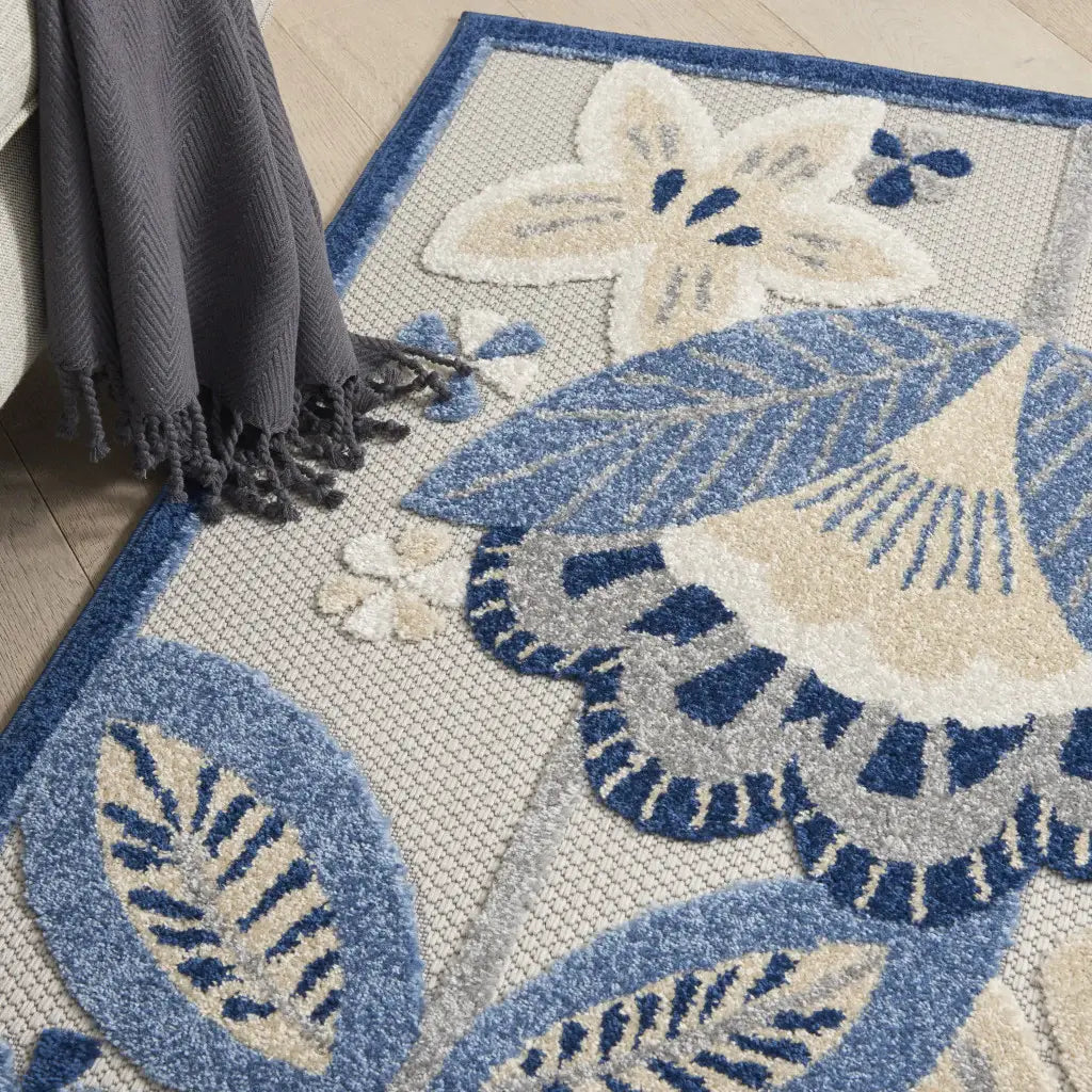 4' X 6' Blue And Gray Floral Indoor Outdoor Area Rug - Homeroots - Flyclothing LLC
