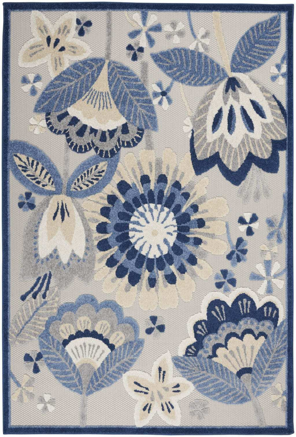 4' X 6' Blue And Gray Floral Indoor Outdoor Area Rug - Homeroots