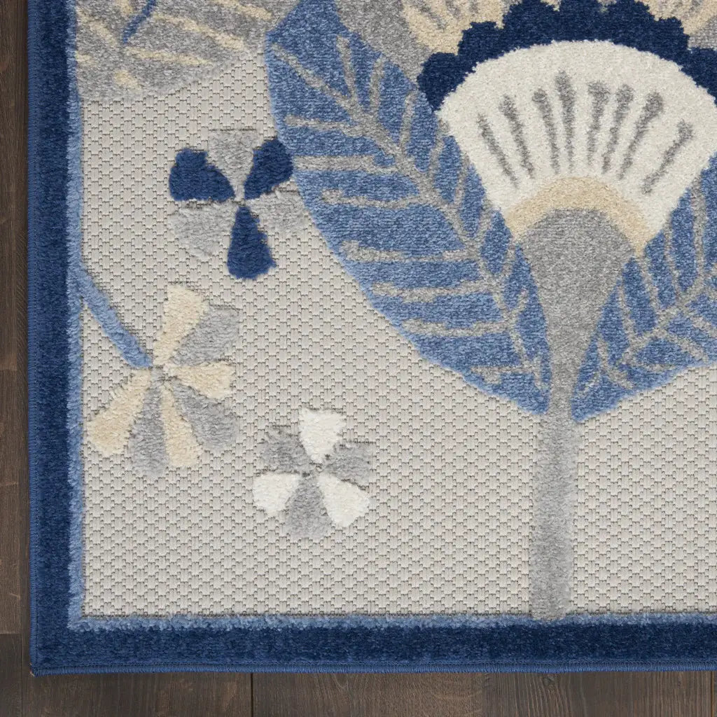 5' X 8' Blue And Gray Floral Indoor Outdoor Area Rug - Homeroots - Flyclothing LLC