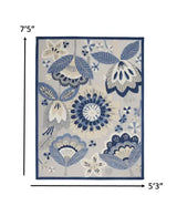 5' X 8' Blue And Gray Floral Indoor Outdoor Area Rug - Homeroots - Flyclothing LLC