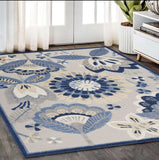 5' X 8' Blue And Gray Floral Indoor Outdoor Area Rug - Homeroots