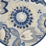 5' Round Blue And Gray Round Floral Indoor Outdoor Area Rug - Homeroots - Flyclothing LLC