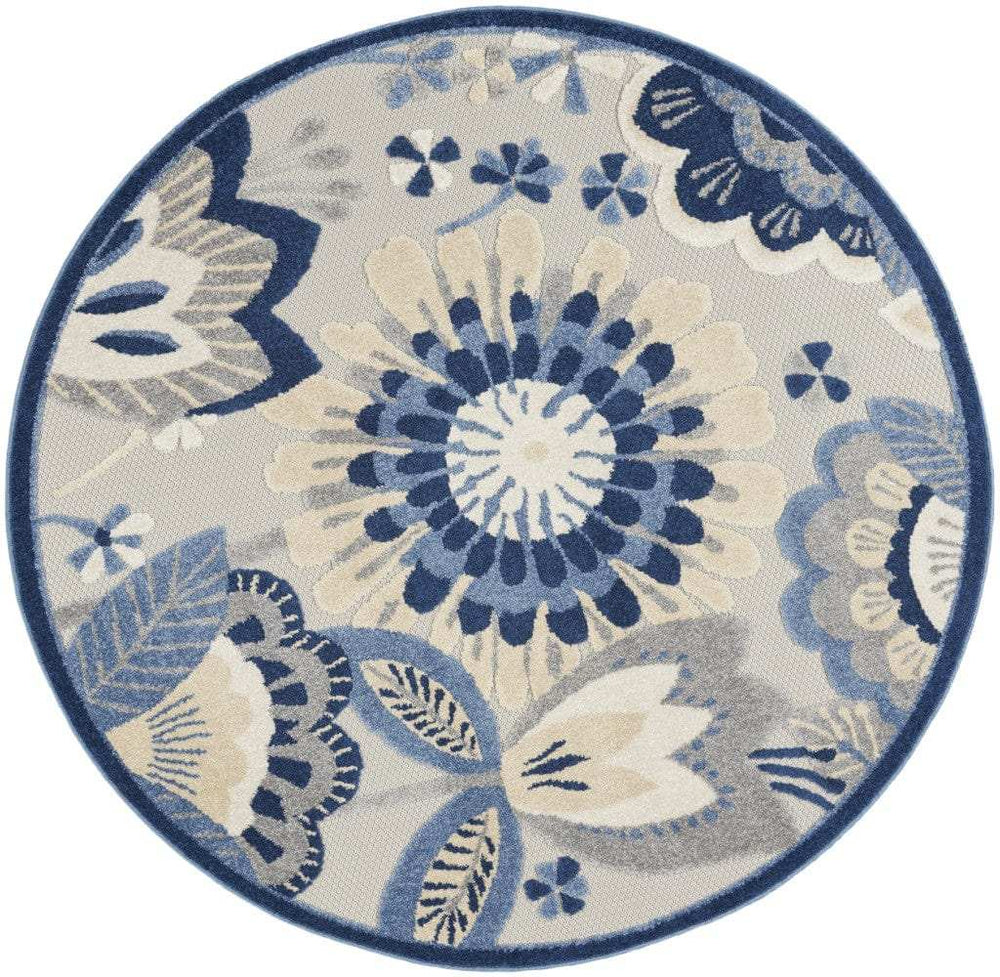 5' Round Blue And Gray Round Floral Indoor Outdoor Area Rug - Homeroots - Flyclothing LLC
