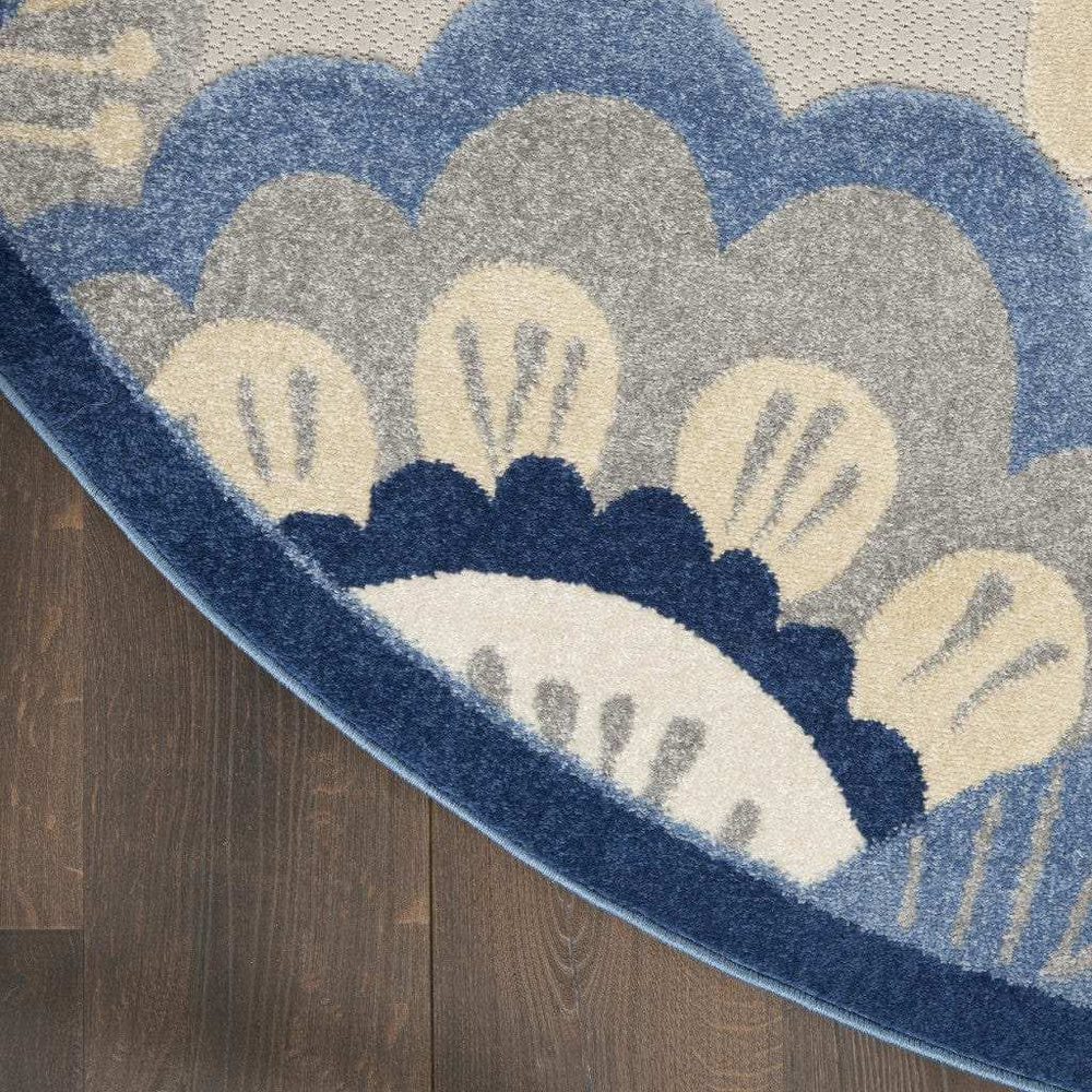 5' Round Blue And Gray Round Floral Indoor Outdoor Area Rug - Homeroots - Flyclothing LLC
