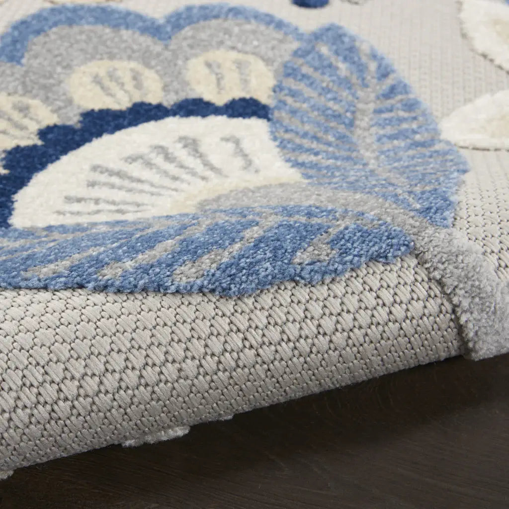 5' Round Blue And Gray Round Floral Indoor Outdoor Area Rug - Homeroots - Flyclothing LLC