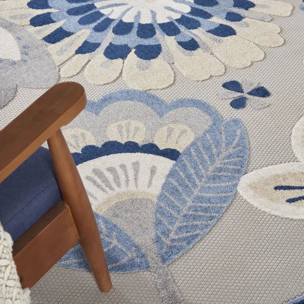 7' X 10' Blue And Gray Floral Indoor Outdoor Area Rug - Homeroots - Flyclothing LLC