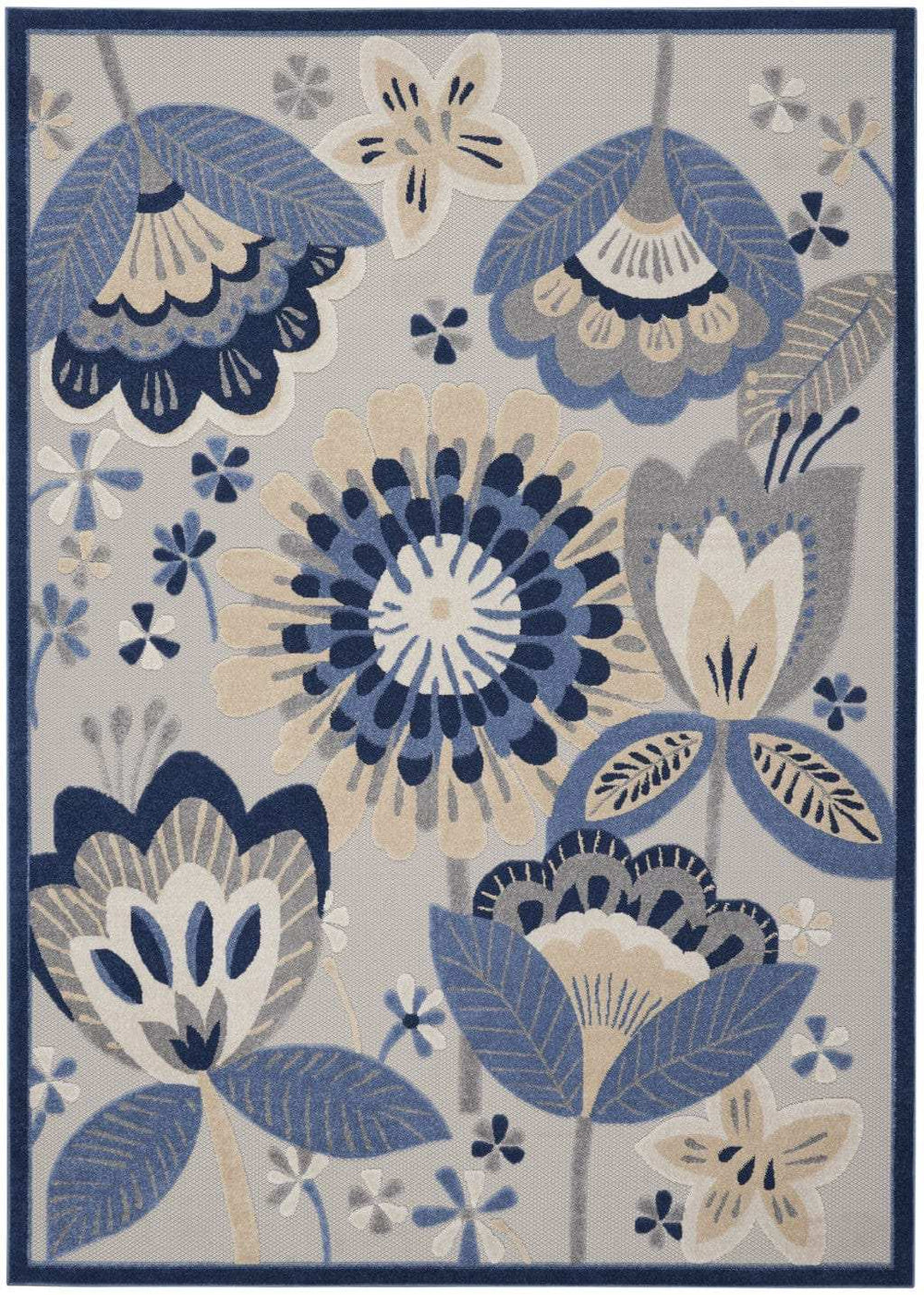 7' X 10' Blue And Gray Floral Indoor Outdoor Area Rug - Homeroots