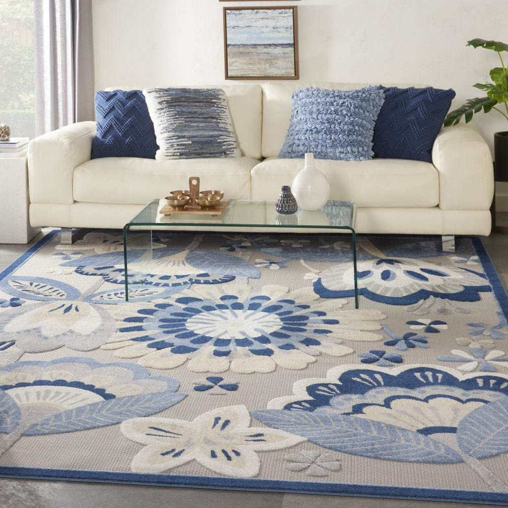 8' X 11' Blue And Gray Floral Indoor Outdoor Area Rug - Homeroots - Flyclothing LLC