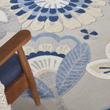 8' X 11' Blue And Gray Floral Indoor Outdoor Area Rug - Homeroots - Flyclothing LLC