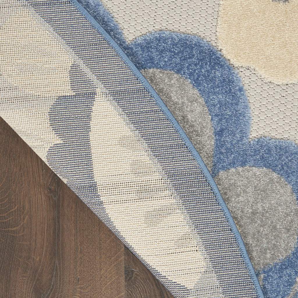 8' Round Blue And Gray Round Floral Indoor Outdoor Area Rug - Homeroots - Flyclothing LLC