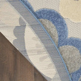 8' Round Blue And Gray Round Floral Indoor Outdoor Area Rug - Homeroots